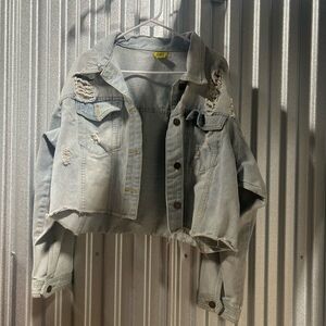 Daisy Jacket Womens XL Light Wash Long Sleeve Button Up Cropped Denim Jean
